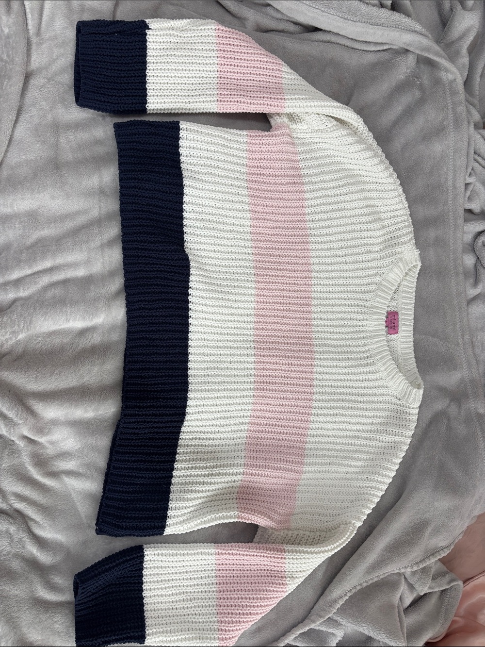 miami White, Pink & Navy Striped Crewneck Sweater
